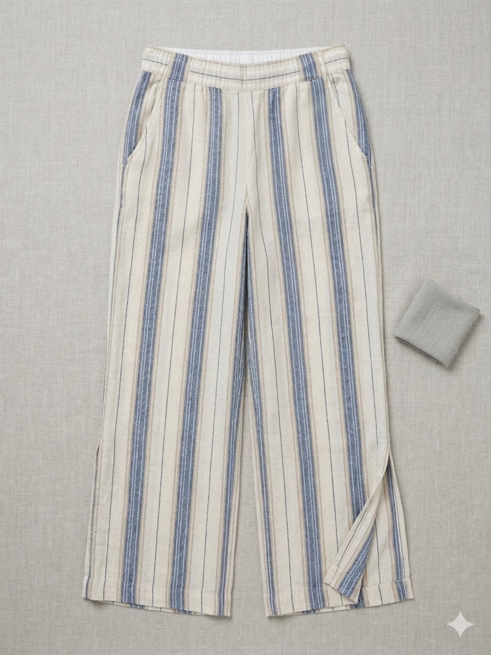 Indigo Rein Cream and Blue Striped Wide-Le Linen Pants